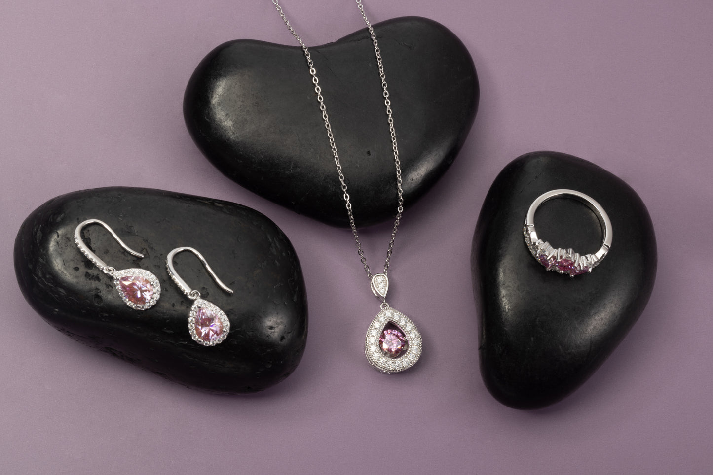 Pink Moissanite Drop Earrings UK – Sterling Silver Teardrop Halo | Rose Joy