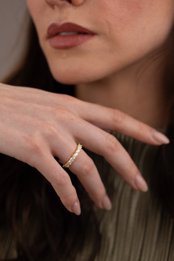 Marquise Moissanite Band Ring UK – Gold Vermeil Half Eternity | Rose Joy