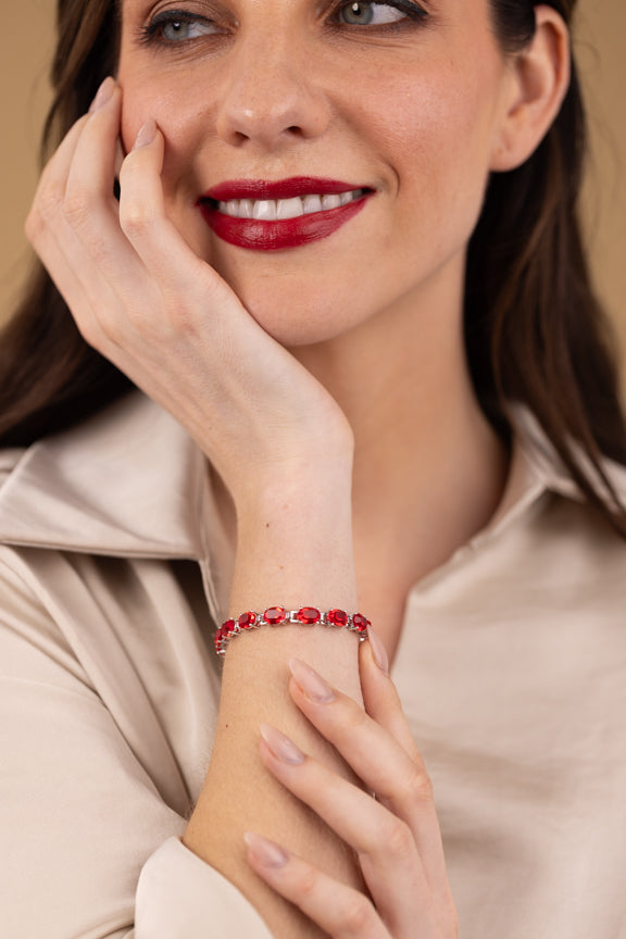 Red Swarovski Crystal Bracelet UK – Sterling Silver Tennis Bracelet | Rose Joy