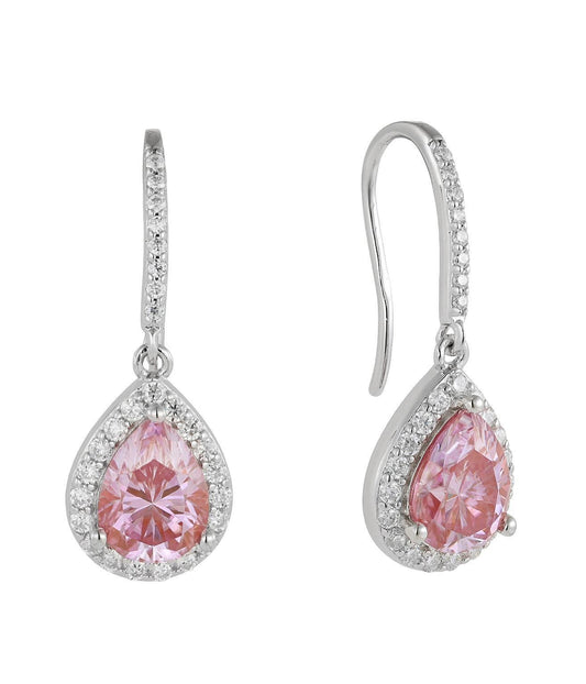 Pink Moissanite Drop Earrings UK – Sterling Silver Teardrop Halo | Rose Joy
