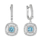 Blue Topaz Halo Drop Earrings in 925 Sterling Silver with Moissanite & Rhodium Finish | Rose Joy