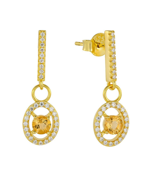 Soléa Citrine Drop Earrings — Moissanite Halo in Gold Vermeil