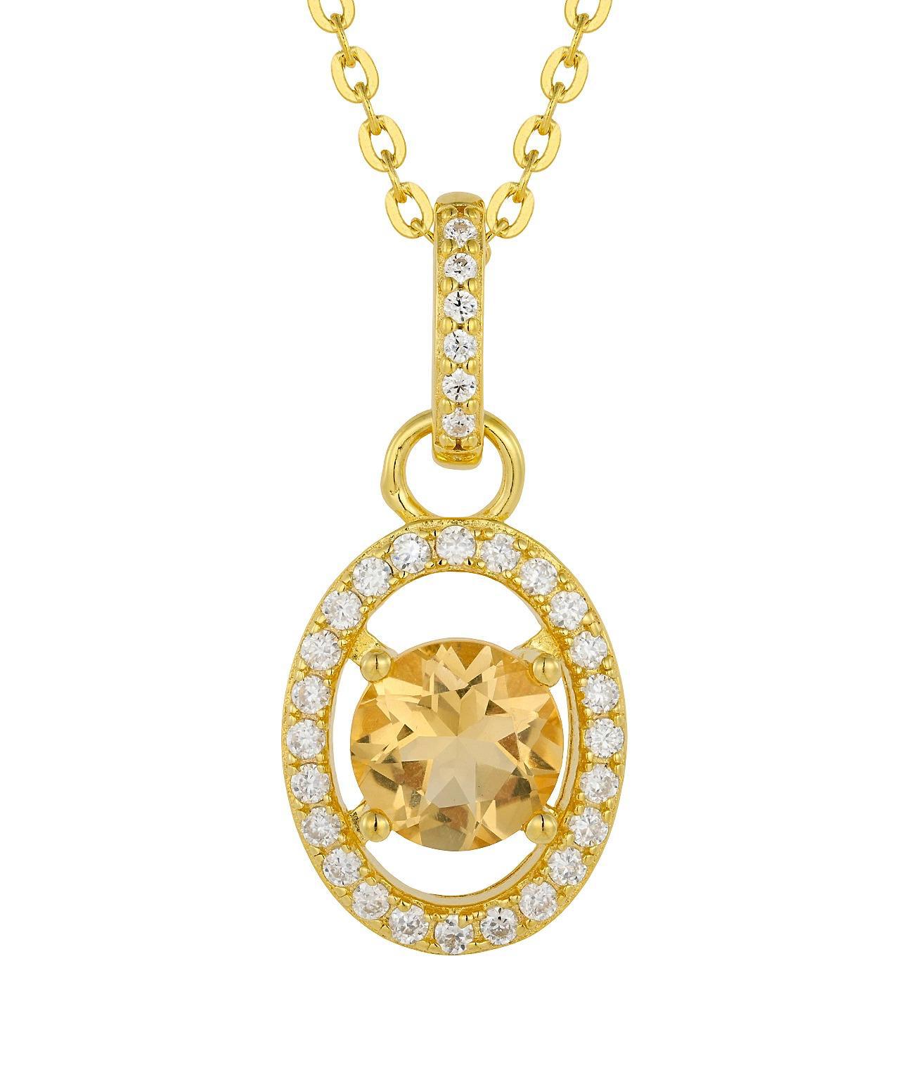 Soléa Halo Pendant Necklace — Golden Stone in Gold Vermeil