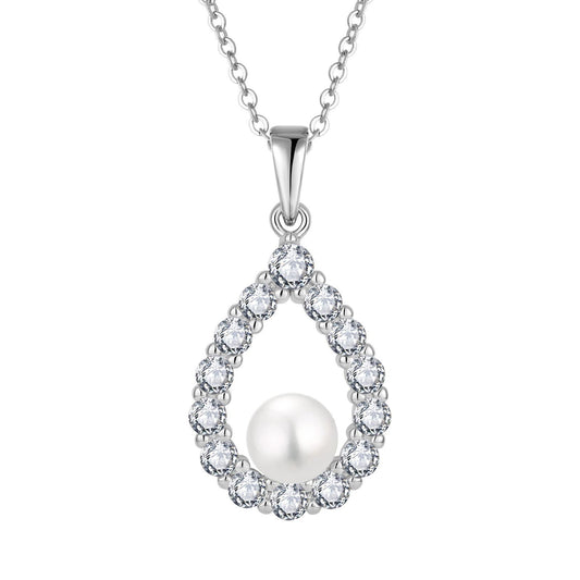 Freshwater Pearl Drop Earrings UK | Moissanite Teardrop Silver | Rose Joy