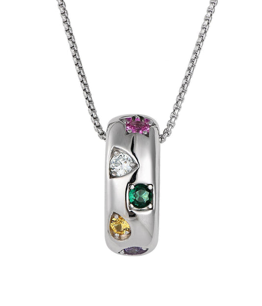 Multicolour Gemstone Bar Pendant Necklace in 925 Sterling Silver with Rhodium Finish | Rose Joy