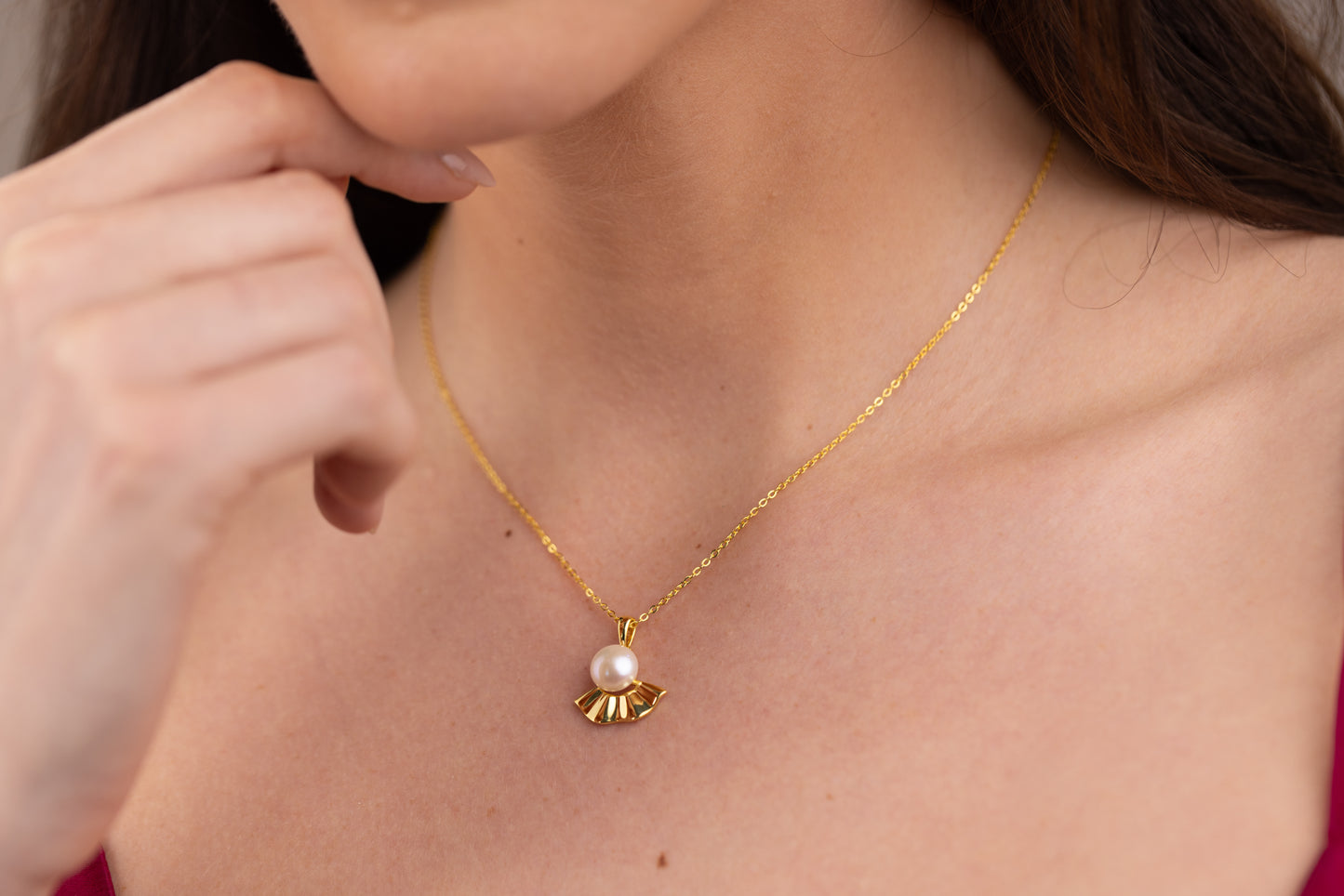 Aurélia Pearl Fan Necklace — Gold Vermeil on Sterling Silver