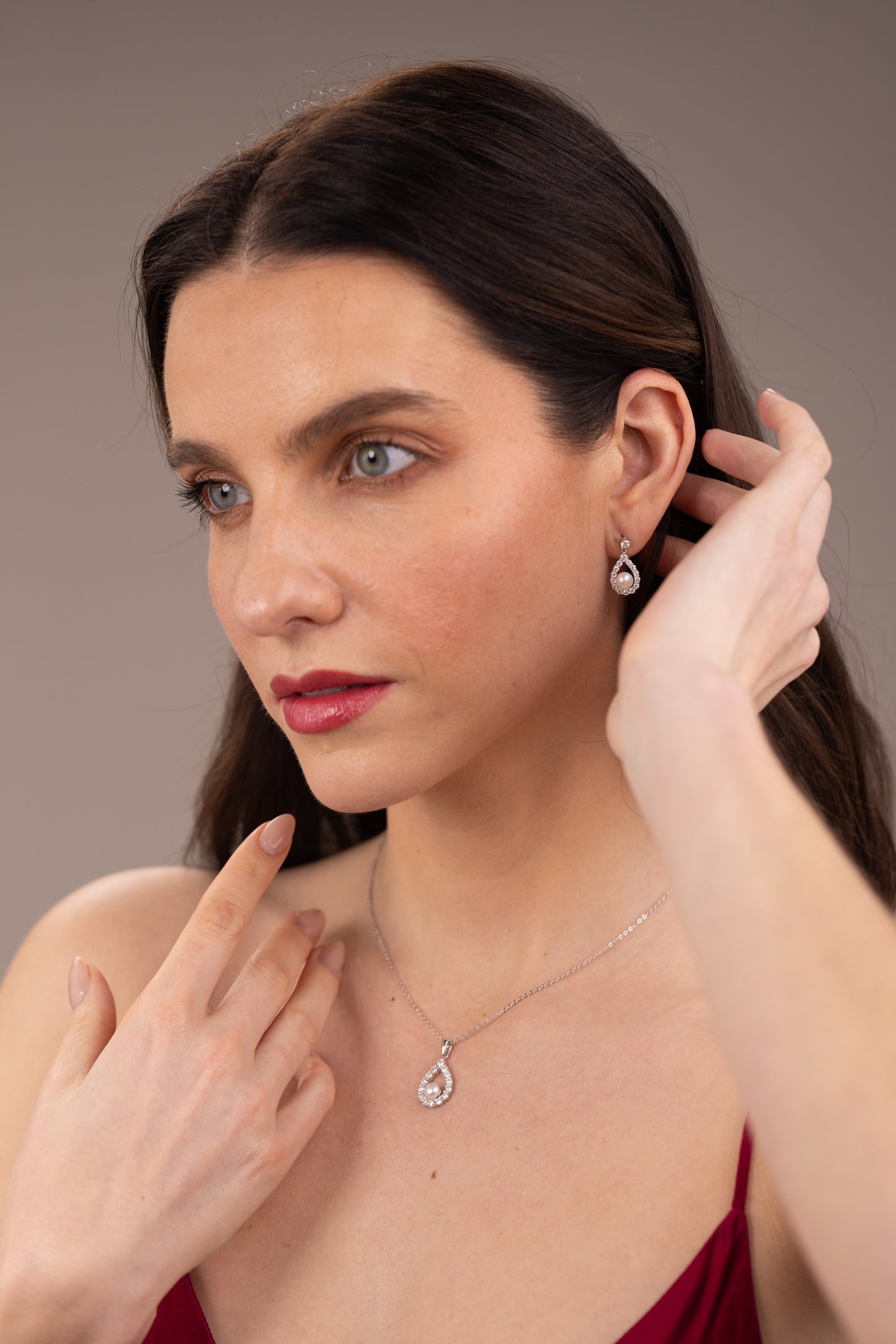 Freshwater Pearl Drop Earrings UK | Moissanite Teardrop Silver | Rose Joy