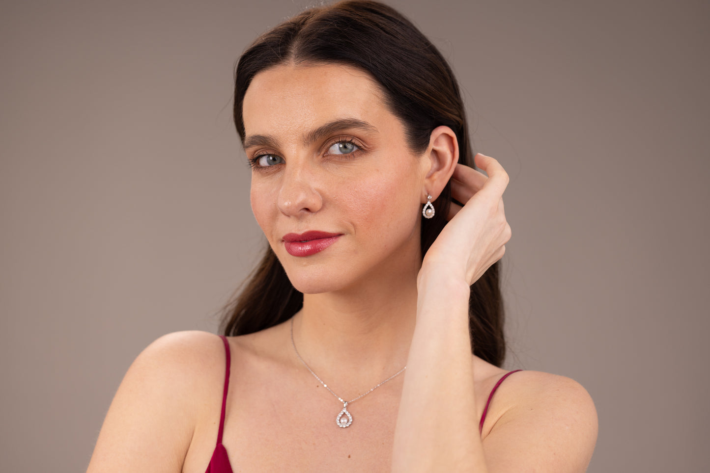 Pearl Drop Earrings with Moissanite Halo – Sterling Silver | Rose Joy