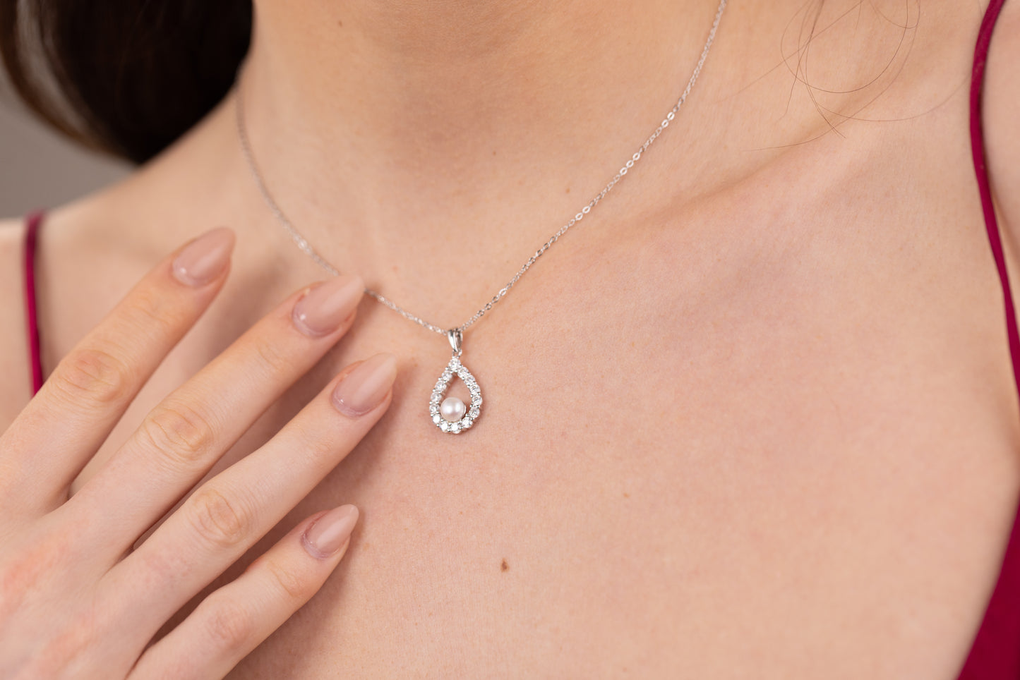 Freshwater Pearl Drop Earrings UK | Moissanite Teardrop Silver | Rose Joy