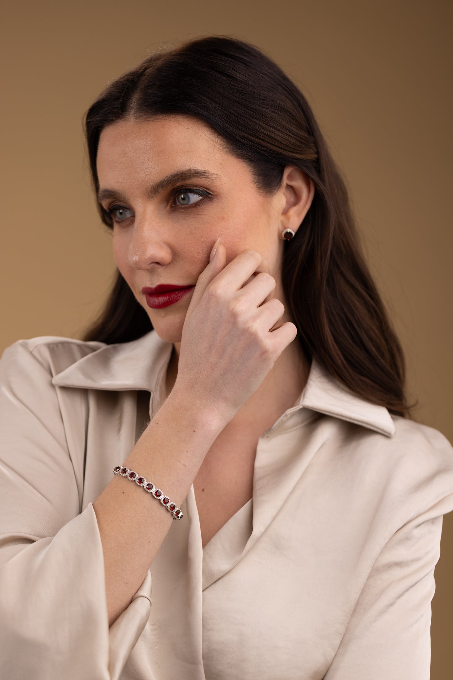Red Stone Tennis Bracelet UK – Sterling Silver Halo Bracelet | Rose Joy