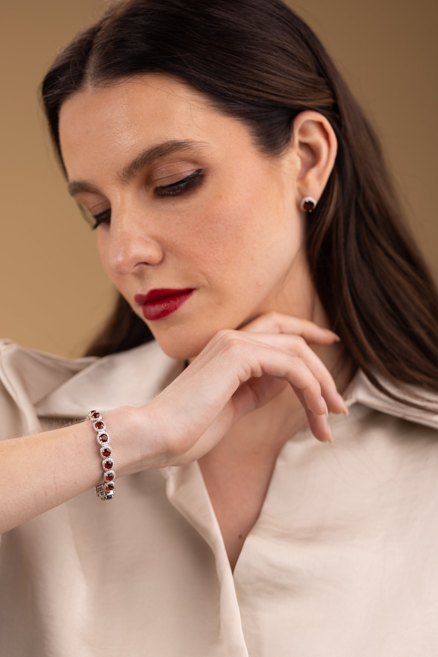 Red Stone Tennis Bracelet UK – Sterling Silver Halo Bracelet | Rose Joy
