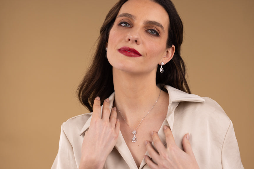 Moissanite Drop Earrings UK – Teardrop Halo Sterling Silver | Rose Joy