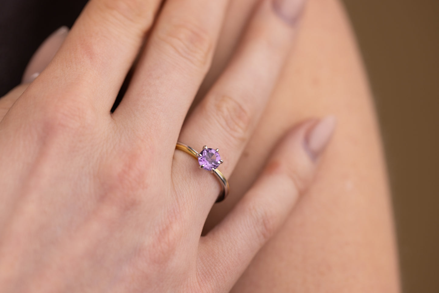 Valencia Amethyst Ring — Two-Tone Sterling Silver & Rose Gold