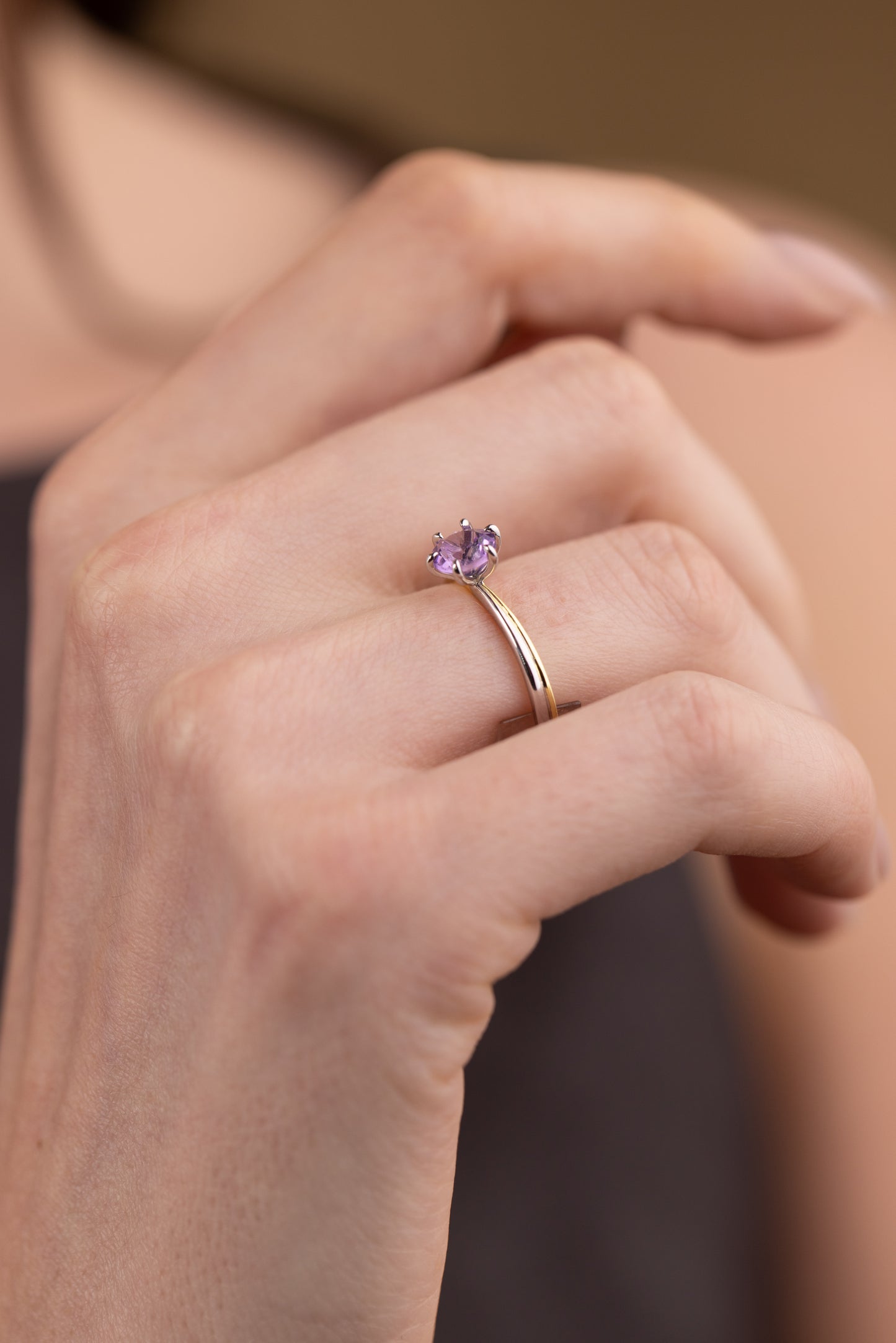 Valencia Amethyst Ring — Two-Tone Sterling Silver & Rose Gold