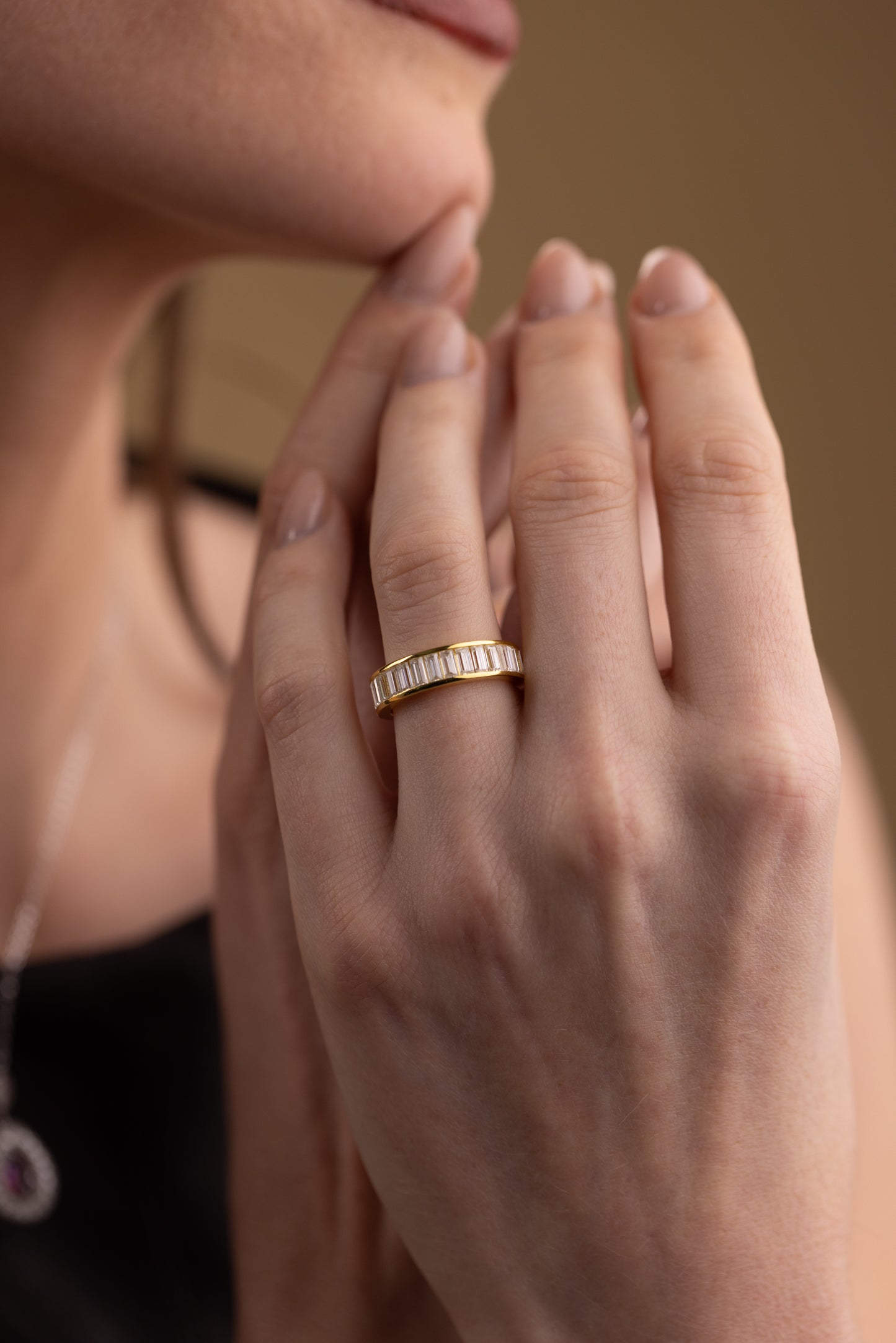 Moissanite Baguette Band Ring UK – Gold Vermeil Eternity Ring | Rose Joy