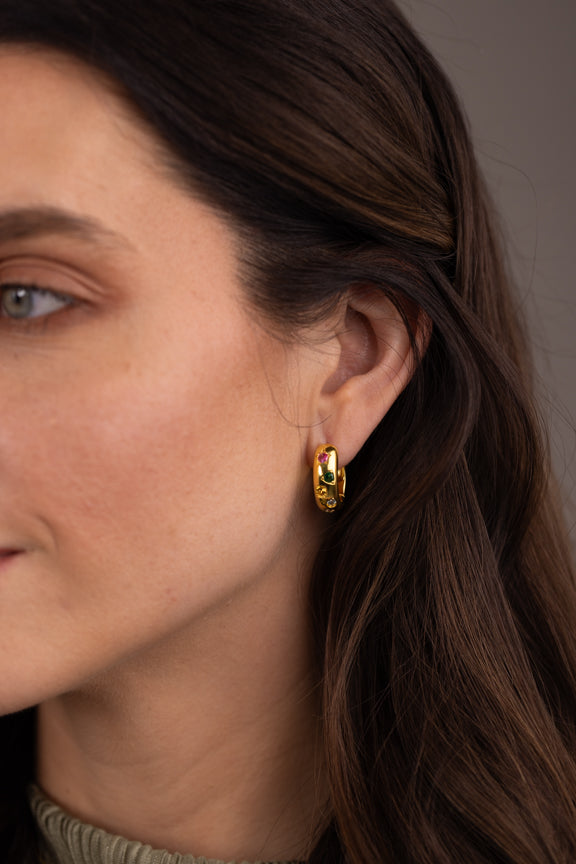 Multicolour Gemstone Hoop Earrings in 18k Gold Vermeil (925 Silver) | Rose Joy