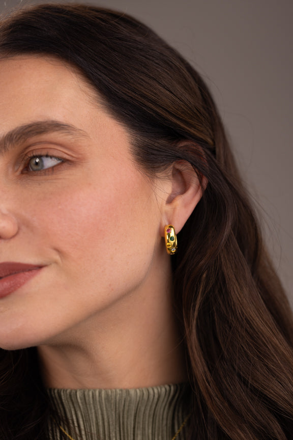 Multicolour Gemstone Hoop Earrings in 18k Gold Vermeil (925 Silver) | Rose Joy