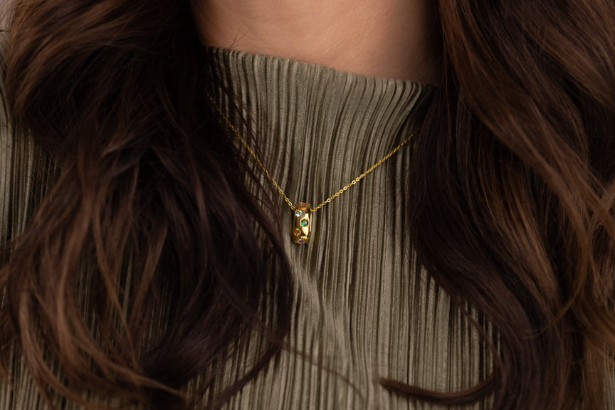 Multicolour Gemstone Barrel Necklace in 18k Gold Vermeil (925 Silver) | Rose Joy