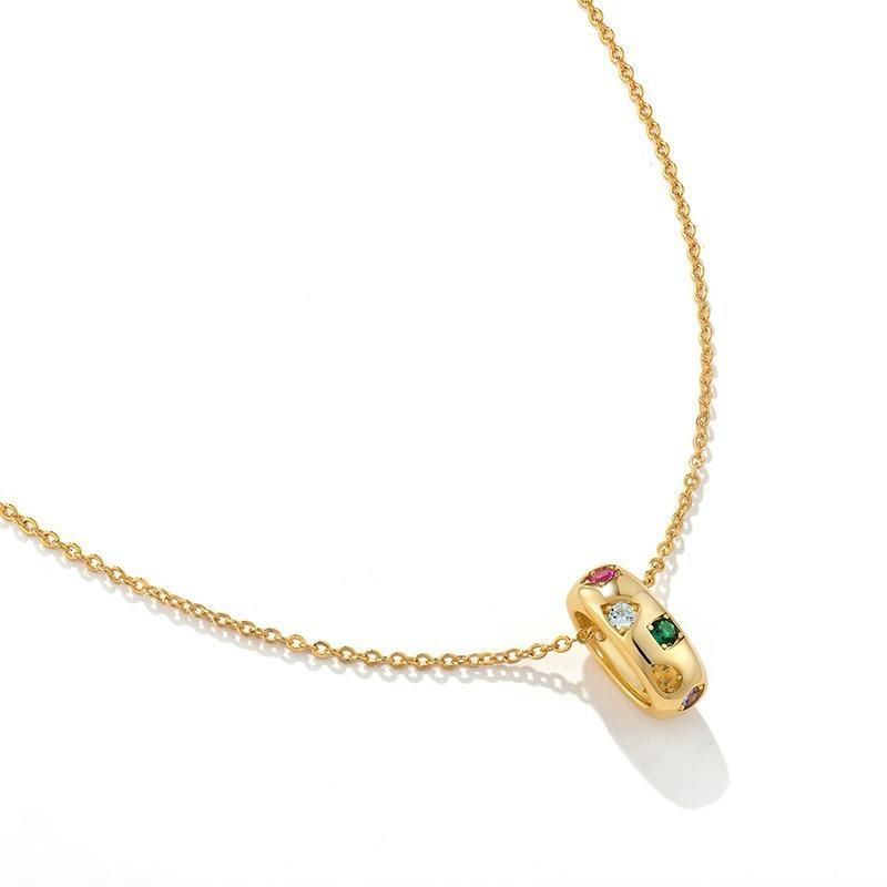Multicolour Gemstone Barrel Necklace in 18k Gold Vermeil (925 Silver) | Rose Joy