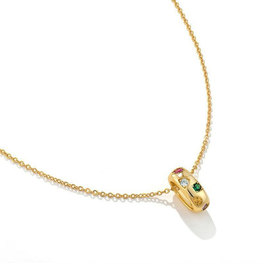 Multicolour Gemstone Barrel Necklace in 18k Gold Vermeil (925 Silver) | Rose Joy