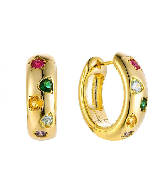 Multicolour Gemstone Hoop Earrings in 18k Gold Vermeil (925 Silver) | Rose Joy