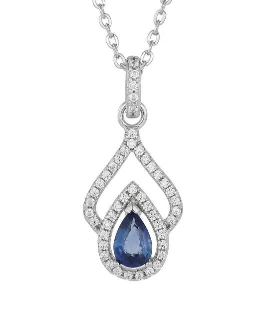 Heirloom Blue Sapphire & Moissanite Teardrop Necklace in 925 Sterling Silver