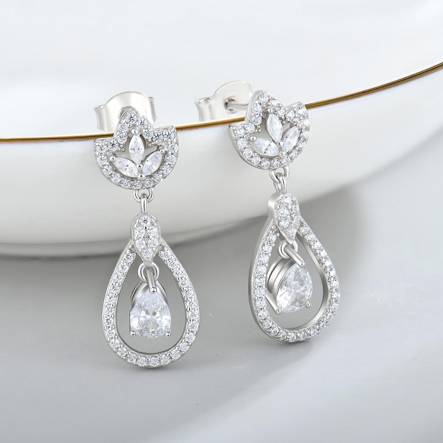 Moissanite Drop Earrings UK – Teardrop Halo Sterling Silver | Rose Joy