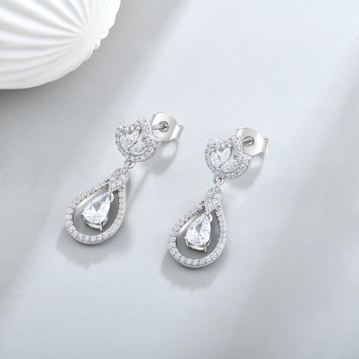 Moissanite Drop Earrings UK – Teardrop Halo Sterling Silver | Rose Joy
