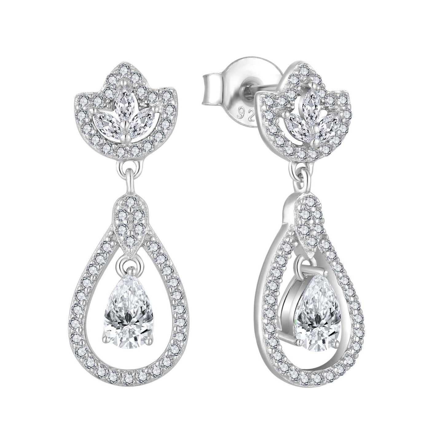 Moissanite Drop Earrings UK – Teardrop Halo Sterling Silver | Rose Joy