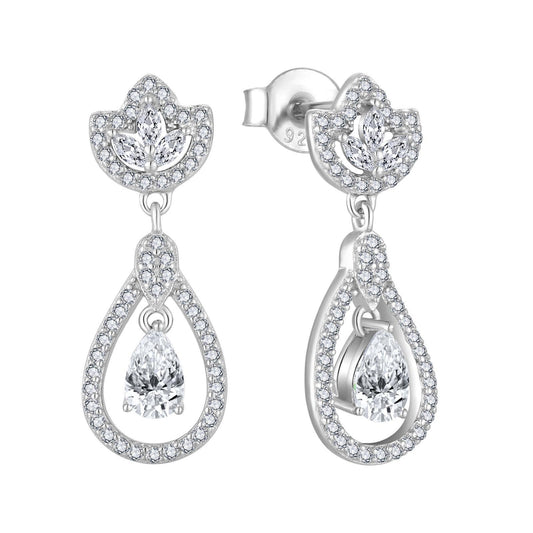 Moissanite Drop Earrings UK – Teardrop Halo Sterling Silver | Rose Joy