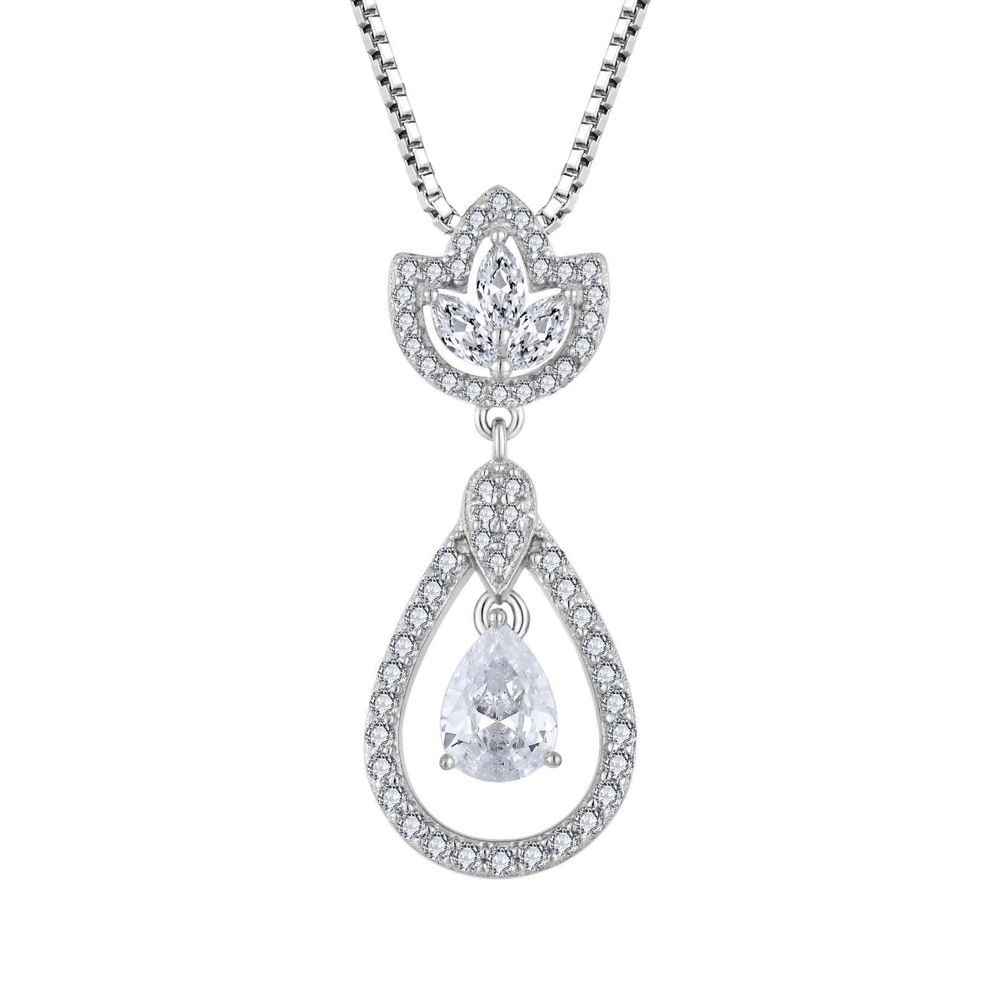 Moissanite Teardrop Pendant Necklace UK – Sterling Silver Halo Design | Rose Joy