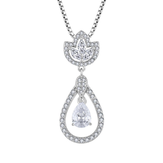 Moissanite Teardrop Pendant Necklace UK – Sterling Silver Halo Design | Rose Joy