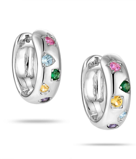 Multicolour Gemstone Hoop Earrings in 925 Sterling Silver with Rhodium Finish | Rose Joy